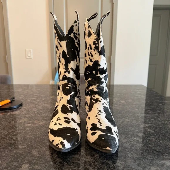 Dingo Live A Little Cow Print Western Boots Black White Size 8 - Picture 3 of 6